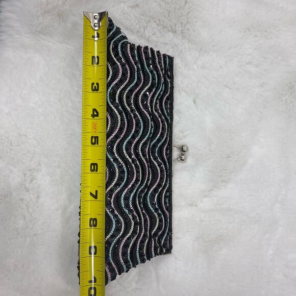 Black & Silver Beaded Evening Bag Sequin Beads Clutch - Picture 4 of 6